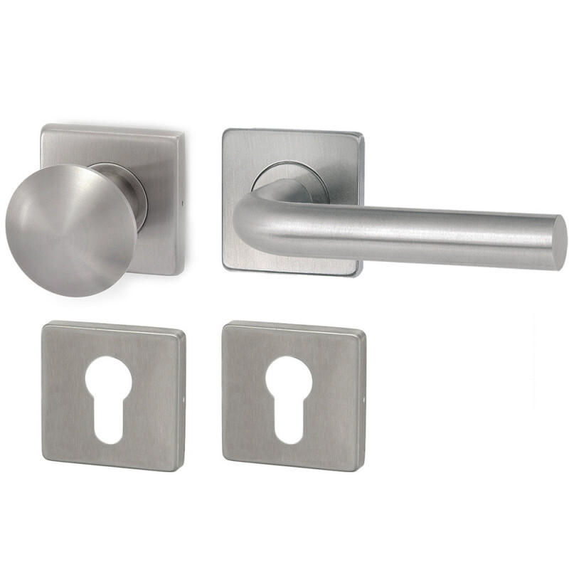 Okucia drzwiowe HOLAR MT 01 z rozetą kulkową i kwadratową (stal nierdzewna)