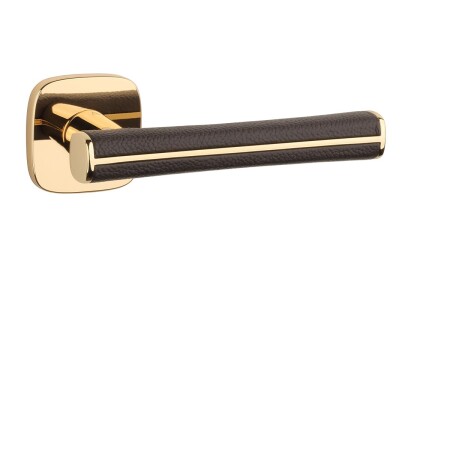 Okucia drzwiowe MP AS - DAVIDIA - QR 7S (OLV - Mosiądz lakierowany polerowany / skóra brązowa)