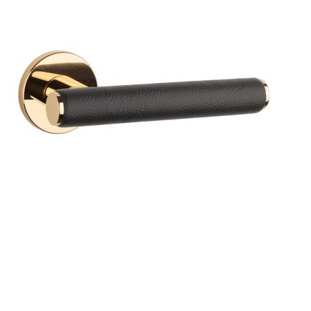 Okucia drzwiowe MP AS - EGERIA - R 7S (OLV - Mosiądz lakierowany polerowany / skóra brązowa)