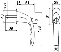Klamka okienna zamykana RICHTER RHW.009.L.SU (F4)