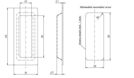 Drzwi przesuwne ROSTEX kwadratowe 50x120 mm (STAL NIERDZEWNA MATOWA, CZARNY)