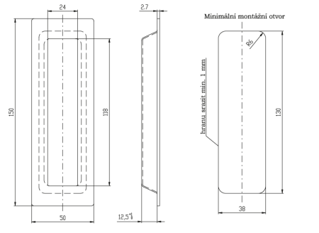 Drzwi przesuwne ROSTEX kwadratowe 50x150mm (STAL NIERDZEWNA MATOWA, CZARNY MAT)