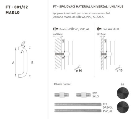 KLAMKA DRZWIOWA MP kod K01 Ø 32 mm UN - rozstaw 350 mm (BS - Czarny mat)