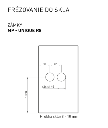 ZAMEK szklany z klamką MP FAVORIT UNIQUE R8- PZ (BN - Stal nierdzewna szczotkowana)