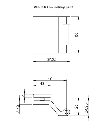 Zamek szklany MP GK - PURISTO S z uchwytem MINIMAL MODERN - WC S2L (z zawiasami) - Grafit czarny
