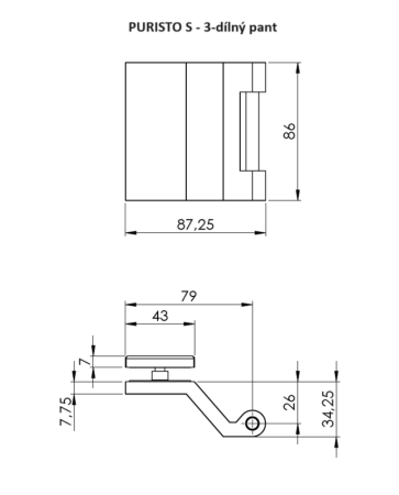 ZAMEK do drzwi szklanych MP GK - PURISTO S z klamką MINIMAL MODERN - PZ (z zawiasami) - Szary kaszmir