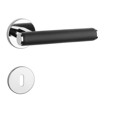 Okucia drzwiowe MP AS - EGERIA - R 7S (OC - Chrom błyszczący / skóra czarna)