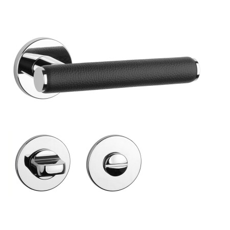 Okucia drzwiowe MP AS - EGERIA - R 7S (OC - Chrom błyszczący / skóra czarna)