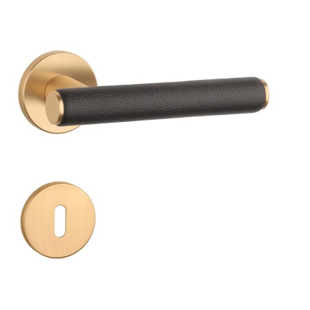 Okucia drzwiowe MP AS - EGERIA - R 7S (OLS - Mosiądz szczotkowany / skóra brązowa)