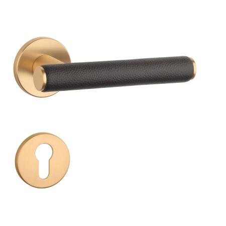 Okucia drzwiowe MP AS - EGERIA - R 7S (OLS - Mosiądz szczotkowany / skóra brązowa)