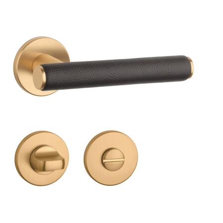 Okucia drzwiowe MP AS - EGERIA - R 7S (OLS - Mosiądz szczotkowany / skóra brązowa)