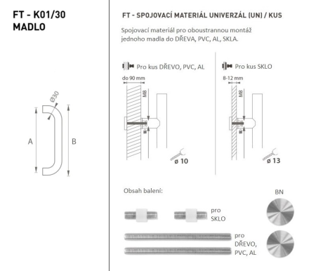 Klamka MP FT - kod K01 Ø 30 mm UN - szt. (BN - Stal nierdzewna szczotkowana) - Długość: 630 mm600 mmØ 30 mm