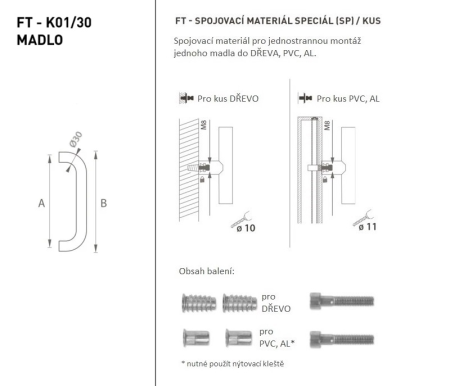 Klamka MP FT - kod K01 Ø 30 mm SP - szt. (BN - Stal nierdzewna szczotkowana) - Długość: 630 mm600 mmØ 30 mm
