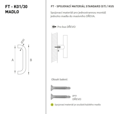 Klamka MP FT - kod K01 Ø 30 mm ST - szt. (BN - Stal nierdzewna szczotkowana) - Długość: 630 mm x 600 mm x Ø 30 mm