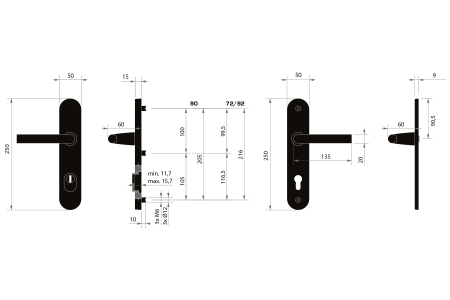 Okucia zabezpieczające MP MPK - SECURO A01 PLUS - SO FAVORIT (F9 - Stal nierdzewna anodowana) - z osłoną
