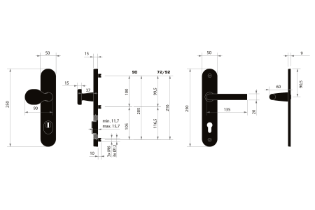Okucia zabezpieczające MP MPK - SECURO A01 PLUS - SO M1 FAVORIT (F9 - Stal nierdzewna anodowana) - z osłoną