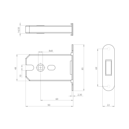 Zamek magnetyczny MP MPK z blachą zaczepową (BS - Czarny mat)