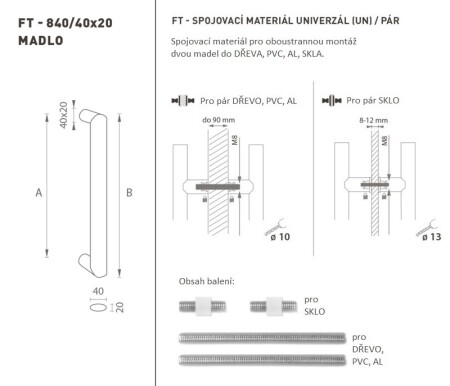 Klamka MP FT - kod K40 40x20 mm UN (WS - Biały mat) - para