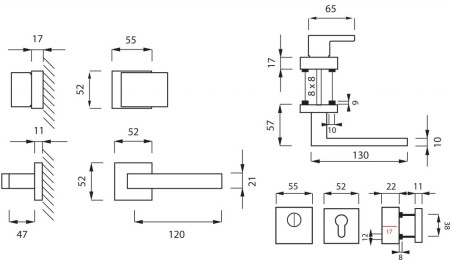 Okucia zabezpieczające MP CUBO/SQUARE HR 3230/2275 (OGS - Brąz szczotkowany)