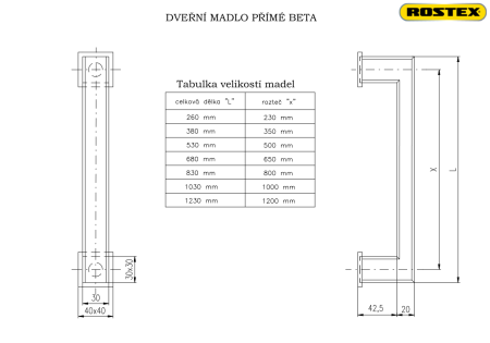 Klamka ROSTEX BETA (stal nierdzewna matowa) - dwustronna