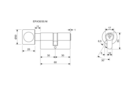 Cylinder z gałką budowlaną EURO Plus 5-pozycyjny - EP.K30/30.NI