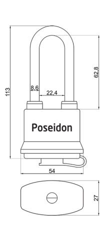 Kłódka wodoodporna stalowa z plastikową osłoną RCIHTER RV.POSEIDON.45.PL