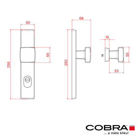 Okucie zabezpieczające COBRA TOWER H z klamką kwadratową (F1 - anodowane na srebrno)