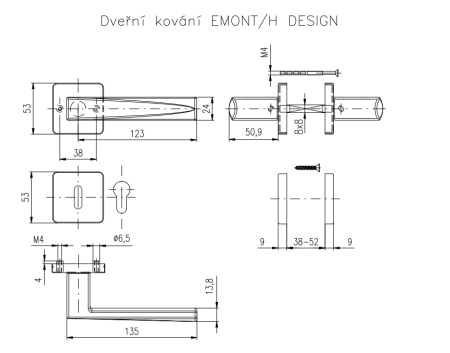 Okucia drzwiowe ROSTEX EMONT/H z bolcami (TI - MIEDZIANA MATA)