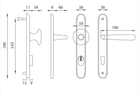 Reinforced fittings MP NI - ALT WIEN PLUS (OBMP - Antique brass matt lacquer)