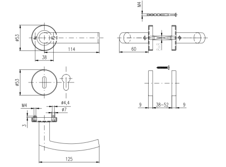 WYPRZEDAŻ Okucia drzwiowe ROSTEX CORNO z bolcami (STAL NIERDZEWNA MATOWA) - BB