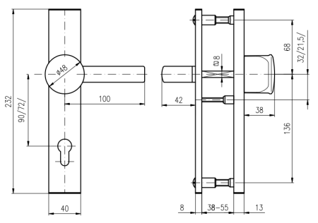 WYPRZEDAŻ Okucia zabezpieczające ROSTEX 802/O BARYT - klamka/klamka, rozstaw 92 mm, grubość 60 mm (czarny)
