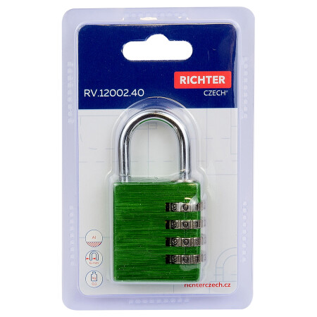 Aluminiowa kłódka szyfrowa Richter RV.12002.40.ZEL