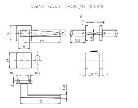 Okucia drzwiowe ROSTEX EMONT/H z bolcami (STAL NIERDZEWNA MATOWA TYTAN)
