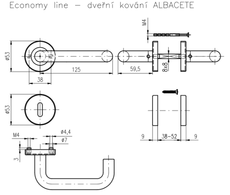 Okucie antypaniczne ROSTEX ALBACETE z trzpieniami (STAL NIERDZEWNA MATOWA)