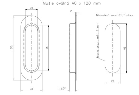 Osłona do drzwi przesuwnych ROSTEX owalna 120x40 mm (CZARNY MAT)